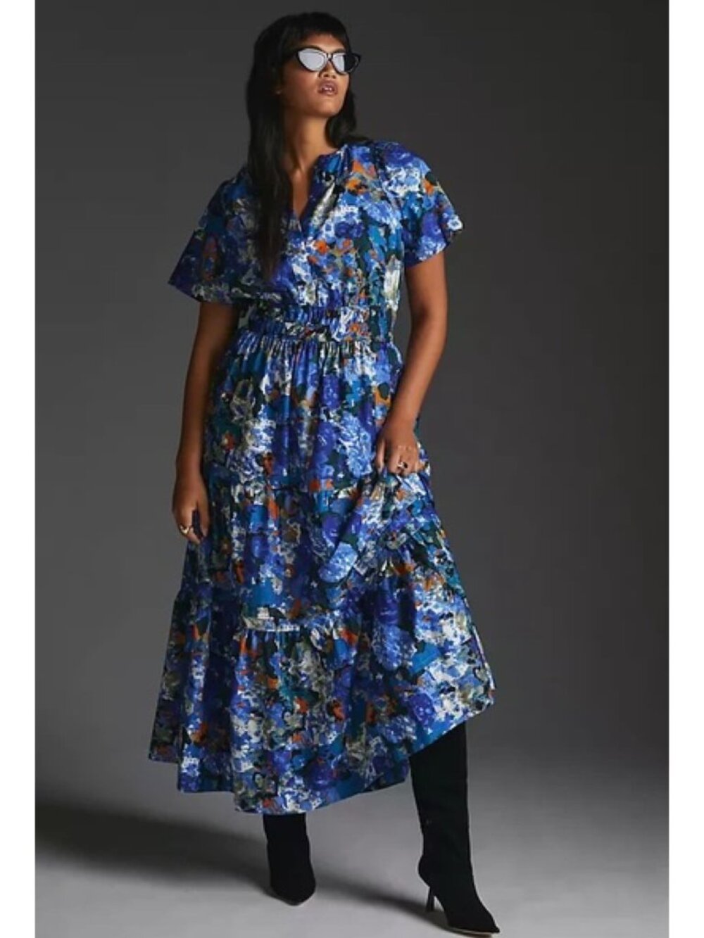 By Anthropologie Blue Abstract Printed Somerset Maxi Dress